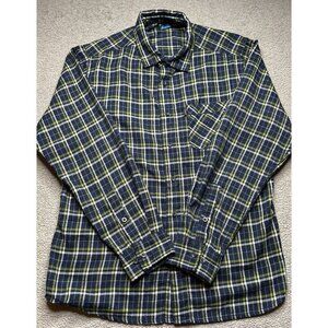 Kavu Shirt Mens Medium Flannel Blue Green Plaid Western Button Up Casual Outdoor